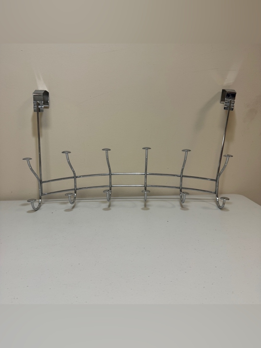 Door Hanger 6 Hook Rack Chrome Metal Silver Bathroom Towel Holder Room Organize